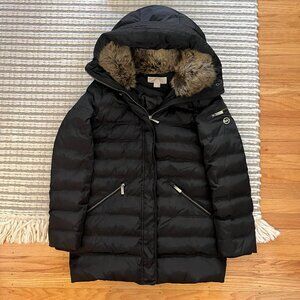 Michael Kors Down Puffer Jacket Faux Fur Hood Size XS